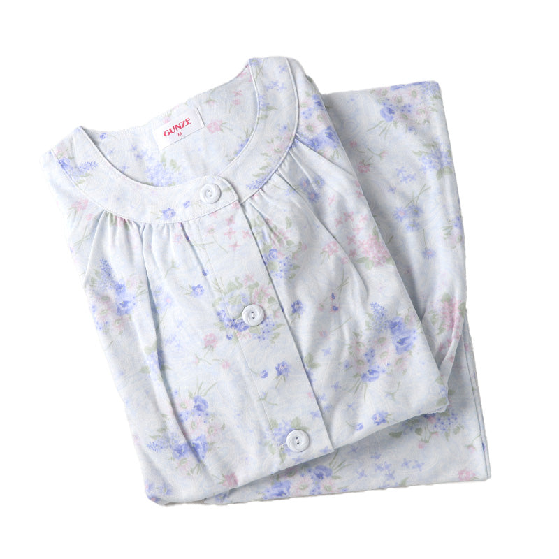 グンゼ パジャマ 綿100 レディース 花柄 S M L LL 3L 長袖 長ズボン 小さいサイズ 大きいサイズ 特大サイズ 春夏 肌にやさしい 保湿 敬老の日 ギフト 母の日 (送料無料)