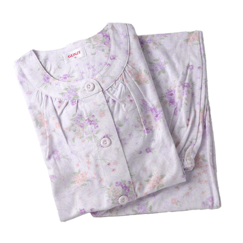 グンゼ パジャマ 綿100 レディース 花柄 S M L LL 3L 長袖 長ズボン 小さいサイズ 大きいサイズ 特大サイズ 春夏 肌にやさしい 保湿 敬老の日 ギフト 母の日 (送料無料)