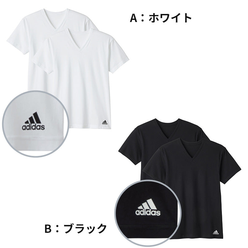 アディダス v首 Tシャツ 綿100 メンズ 2枚組 グンゼ M L LL vネック 肌着 下着 インナー シャツ 2枚セット adidas 白 黒 プレゼント ギフト