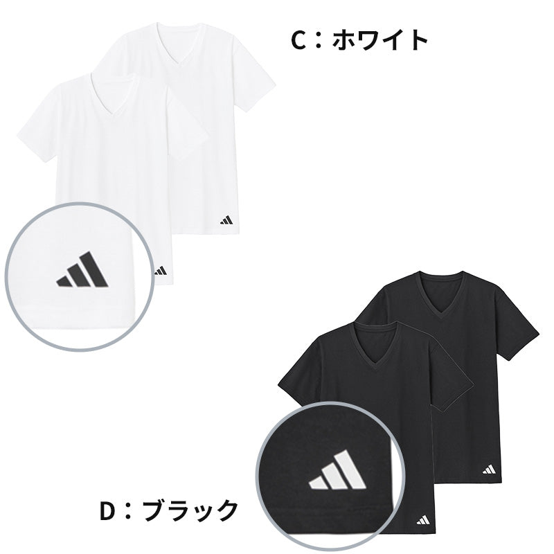 アディダス v首 Tシャツ 綿100 メンズ 2枚組 グンゼ M L LL vネック 肌着 下着 インナー シャツ 2枚セット adidas 白 黒 プレゼント ギフト