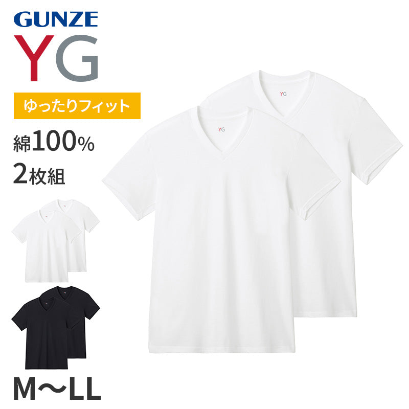 グンゼ YG 綿100 tシャツ メンズ 半袖 Vネック 抗菌 防臭 2枚組 M L LL v首 GUNZE インナーシャツ 男性 紳士 下着 肌着 インナー ニオイ対策 夏 スーツ下 ビジネス ビジネスインナー オールシーズン