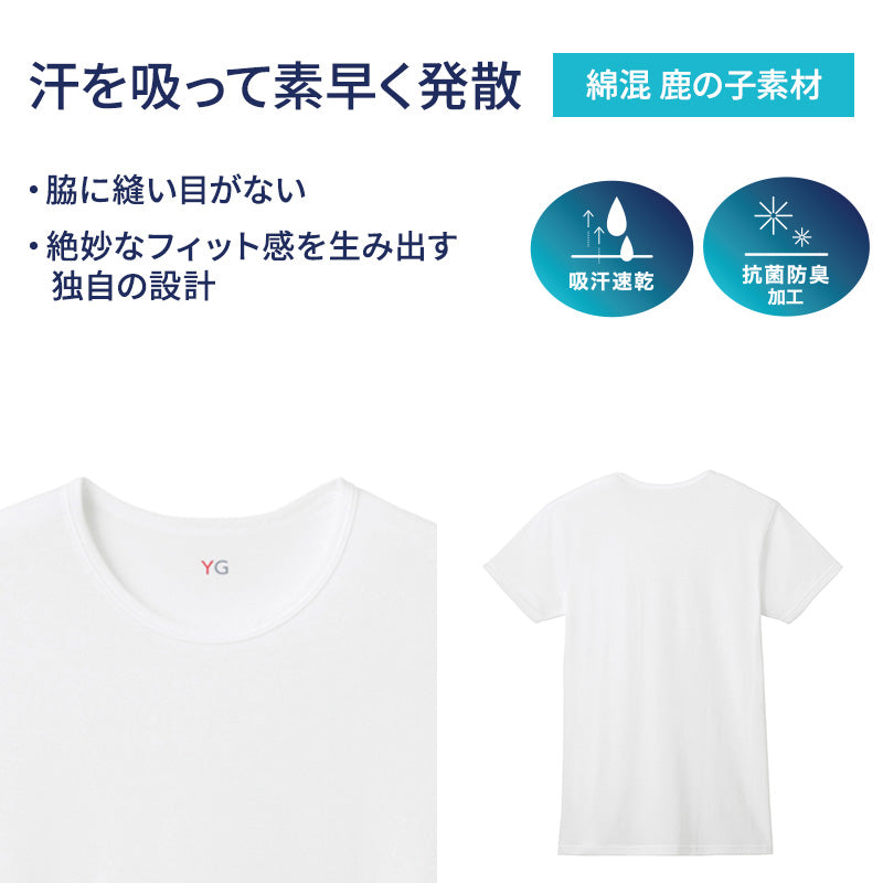 グンゼ YG tシャツ メンズ 半袖 クルーネック 鹿の子 抗菌 防臭 2枚組 M L LL 吸汗速乾 丸首 GUNZE インナーシャツ 男性 紳士 下着 肌着 インナー ニオイ対策 夏 スーツ下 ビジネス ビジネスインナー オールシーズン