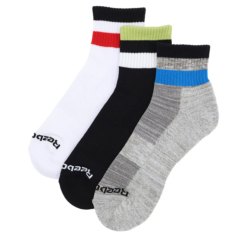 リーボック 靴下 ソックス メンズ 3足 セット ショート 丈 足底パイル 厚手 グンゼ 25 26 27 cm gunze reebok ホワイト 白 ブラック 黒 グレー 灰 ネイビー 紺 スポーツ ウォーキング ジョギング ランニング 運動