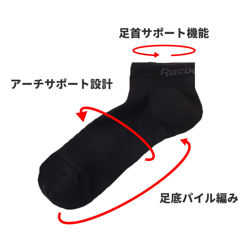 リーボック 靴下 ソックス メンズ 3足 セット スニーカー 丈 足底パイル 厚手 グンゼ 25 26 27 cm gunze reebok ホワイト 白 ブラック 黒 グレー 灰 ネイビー 紺 スポーツ ウォーキング ジョギング ランニング 運動