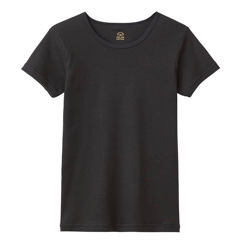 ホットオンコットン 半袖シャツ キッズ グンゼ 100 110 120 130 140 150 160 cm 子供用 インナー 綿100 吸湿発熱 脇縫いなし あったか 肌着 男の子 女の子 ホワイト ブラック 白 黒 シンプル 下着 トップス 冬用 防寒 保温 快適 通学 部屋着