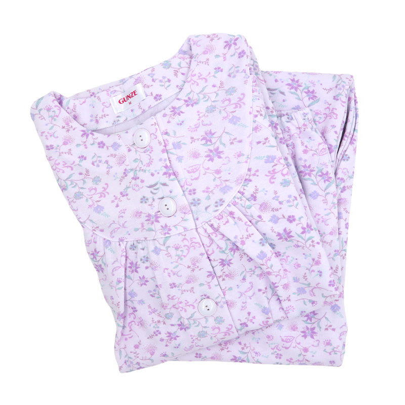 グンゼ パジャマ レディース 長袖 保温 大きいサイズ 上下セット S M L LL 綿混 長パンツ ルームウェア ダンボールニット 快適 寝巻 寝間着 部屋着 ホームウェア ルームウェア 花柄 敬老の日 ギフト プレゼント 母の日 (送料無料) (在庫限り)