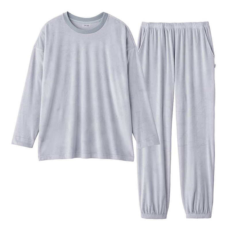 ウチコレ メンズ ベロア ルームウェア パジャマ 長袖 冬 ドロップショルダー 上下セット グンゼ M L 部屋着 着丈長め 股上深め やわらか あったか おしゃれ もこもこ 暖かい ギフト プレゼント 睡眠 防寒 防寒対策 寒さ対策 ベーシック シンプル