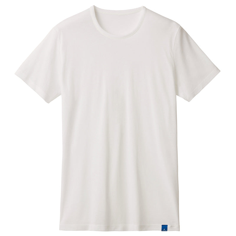 冷感 インナー メンズ クルーネック Tシャツ 綿100% グンゼ M L LL 天然冷感 接触冷感 消臭 汗対策 夏用 涼しい 吸汗 ムレ軽減 半袖 アンダーシャツ 下着 紳士 肌着 丸首 ビジネスインナー スーツインナー 薄手 ブラック ホワイト COOLMAGIC 持続消