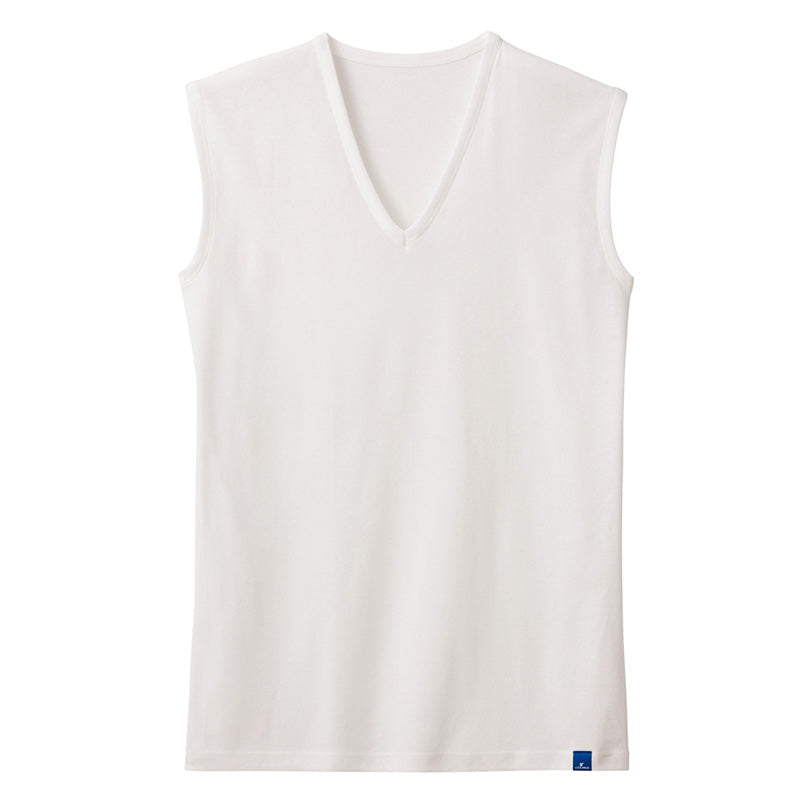 冷感 インナー メンズ Vネック スリーブレス ノースリーブ シャツ 綿100% グンゼ M L LL 天然冷感 接触冷感 消臭 汗対策 夏用 涼しい 吸汗 ムレ軽減 タンクトップ アンダーシャツ 下着 紳士 肌着 ビジネスインナー 薄手 ブラック ホワイト COOLMAGIC 持続消臭 汗消臭