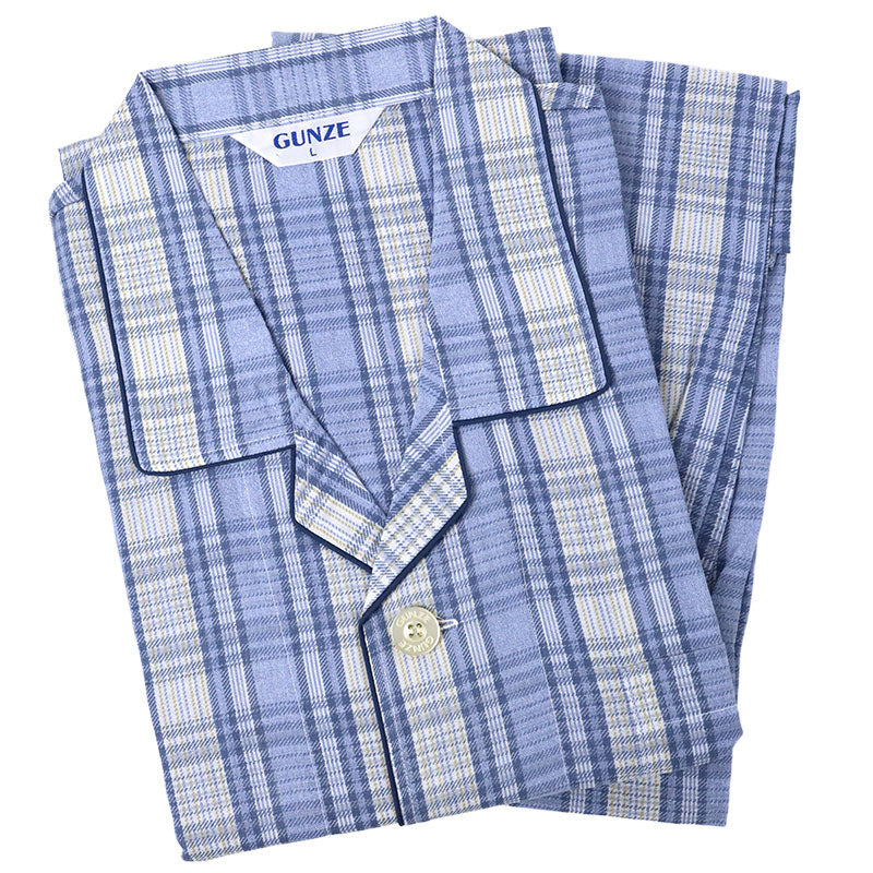 パジャマ メンズ 長袖 長パンツ 綿100 グンゼ S M L LL ソフトクレープ 涼しい 夏用 前開き 入院 介護 大きめボタン 前あき 紳士 寝巻き 上下セット テーラー襟 柔らかい 通気性 涼感素材 快適 ルームウェア 男性用 ギフト プレゼント (送料無料)