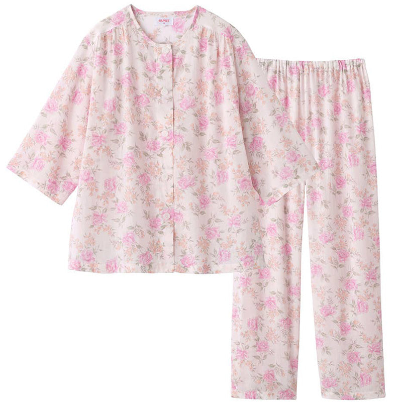 グンゼ 綿100% パジャマ レディース 春夏 夏用 7分袖 長パンツ 吸汗速乾 楊柳 S M L LL 3L 上下セット 婦人 ルームウェア 部屋着 寝巻き ナイトウェア 綿 コットン さらさら 涼しい 大きいサイズ 冷房対策 汗対策 肌ざわり (送料無料)