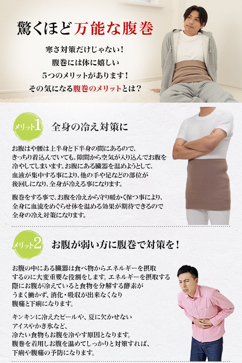 Suteteko メンズ 純毛100% タイコ型腹巻 二重タイプ M~LL (男性 腹巻き ハラマキ はらまき 防寒グッズ あったかグッズ 寒さ対策 プレゼント 大きいサイズあり 冷え対策 冷え性 オールシーズン)