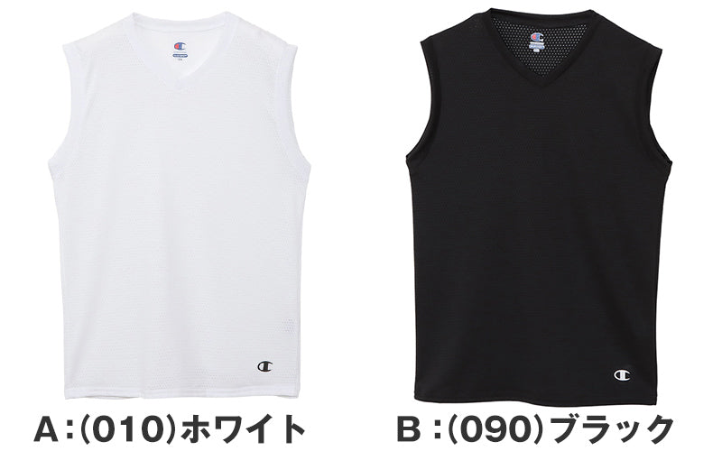 Champion キッズ インナー メッシュ ノースリーブ 男の子 Vネック 2枚組 130cm~160cm 下着 tシャツ 子供 男子 肌着 吸汗速乾 スポーツ 白 黒 薄手
