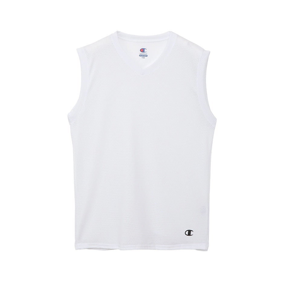 Champion キッズ インナー メッシュ ノースリーブ 男の子 Vネック 2枚組 130cm~160cm 下着 tシャツ 子供 男子 肌着 吸汗速乾 スポーツ 白 黒 薄手