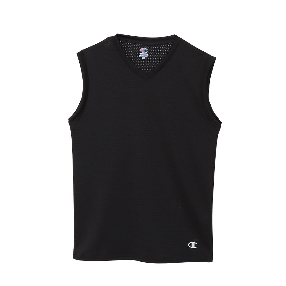 Champion キッズ インナー メッシュ ノースリーブ 男の子 Vネック 2枚組 130cm~160cm 下着 tシャツ 子供 男子 肌着 吸汗速乾 スポーツ 白 黒 薄手