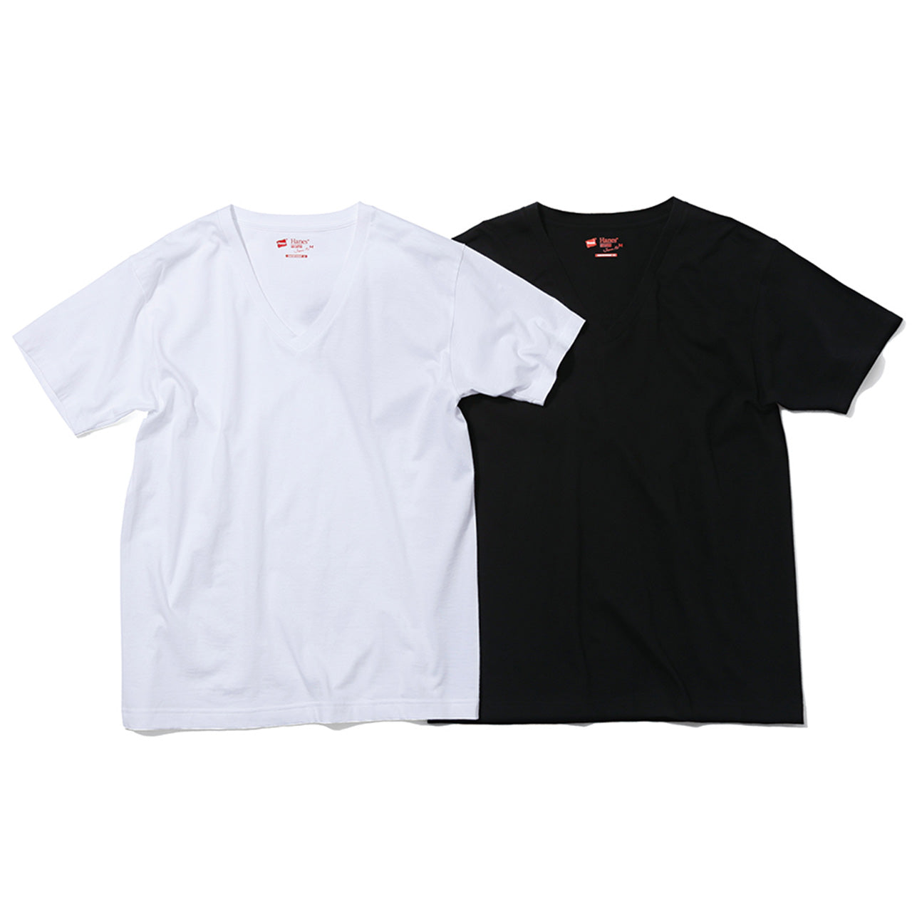 ヘインズ メンズ tシャツ 半袖 ジャパンフィット 綿100% vネック 2枚セット S~XL (インナー シャツ S M L LL hanes v首 綿 男子 ジュニア 白 黒 無地) (在庫限り)