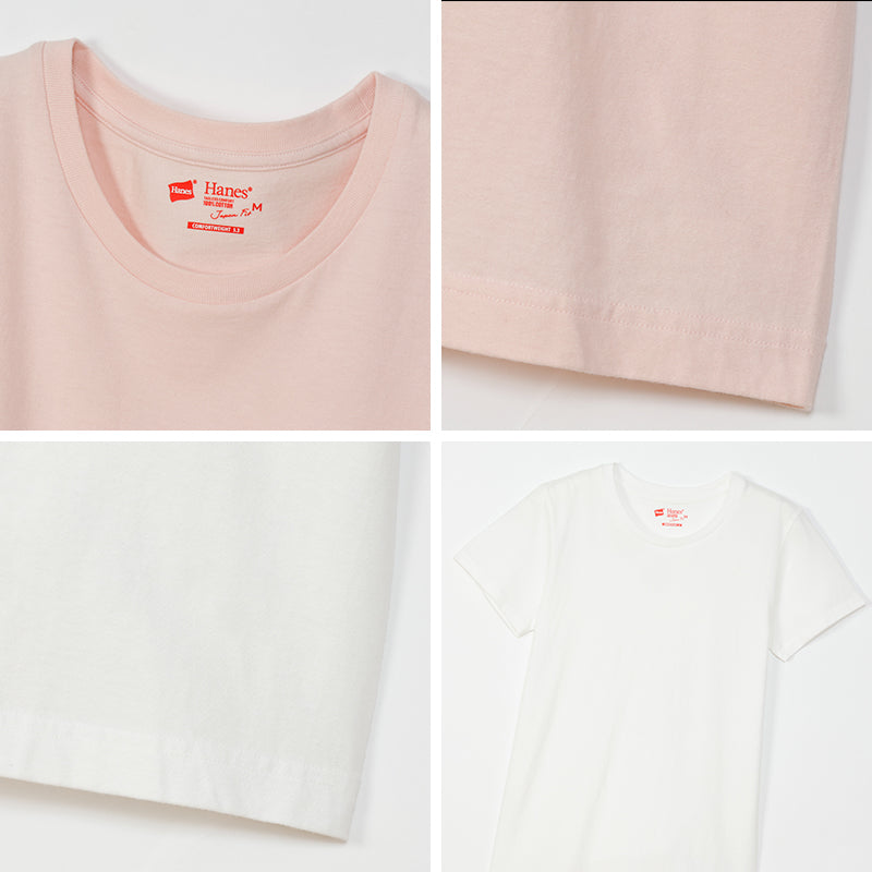 ヘインズ ジャパンフィット Tシャツ レディース 半袖 綿100% 2枚組 M・L インナー トップス コットン 無地 シンプル クルーネック 透けにくい