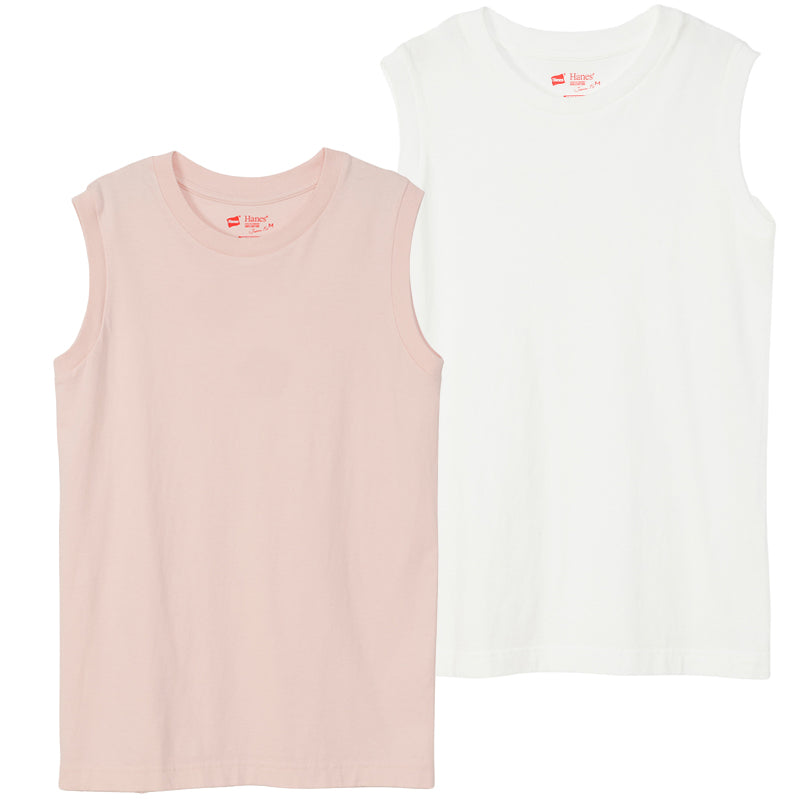 レディース スリーブレス Tシャツ 2枚組 M・L トップス コットン Tシャツ スリーブレス クルーネック 無地 hanes ジャパンフィット (在庫限り)