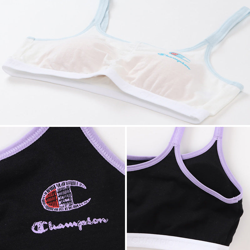 Champion ハーフトップ ダンス ジュニアブラ 140cm~160cm キッズ 子供 下着 女の子 女児 ジュニア ノンワイヤー ブラジャー スポーツブラ スポブラ チャンピオン カップ付き (在庫限り)