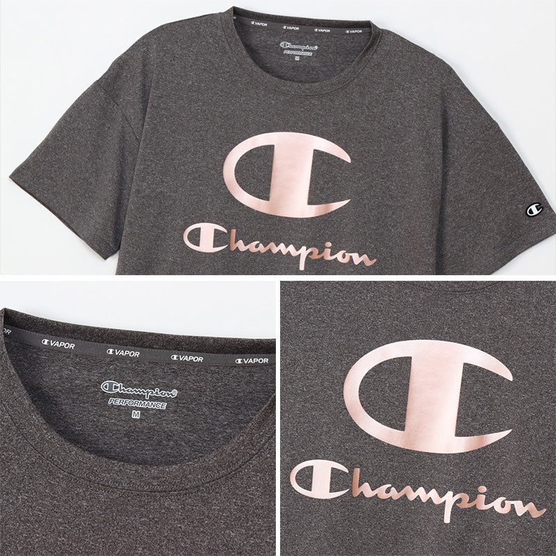 Champion Tシャツ レディース 半袖 婦人 ウエア シャツ トップス M L 吸汗 速乾 防臭 紫外線 ロゴ シンプル ジム (在庫限り)