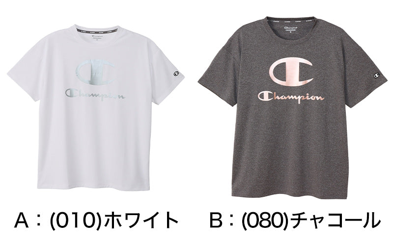 Champion Tシャツ レディース 半袖 婦人 ウエア シャツ トップス M L 吸汗 速乾 防臭 紫外線 ロゴ シンプル ジム (在庫限り)