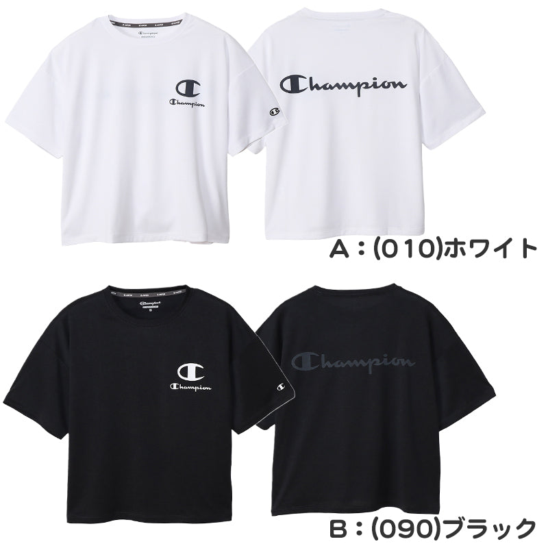 Champion レディース クルーネック Tシャツ 短め M・L チャンピオン tシャツ 半袖 UV スポーツ シャツ インナー (在庫限り)