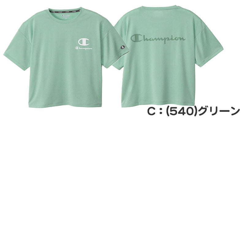Champion レディース クルーネック Tシャツ 短め M・L チャンピオン tシャツ 半袖 UV スポーツ シャツ インナー (在庫限り)