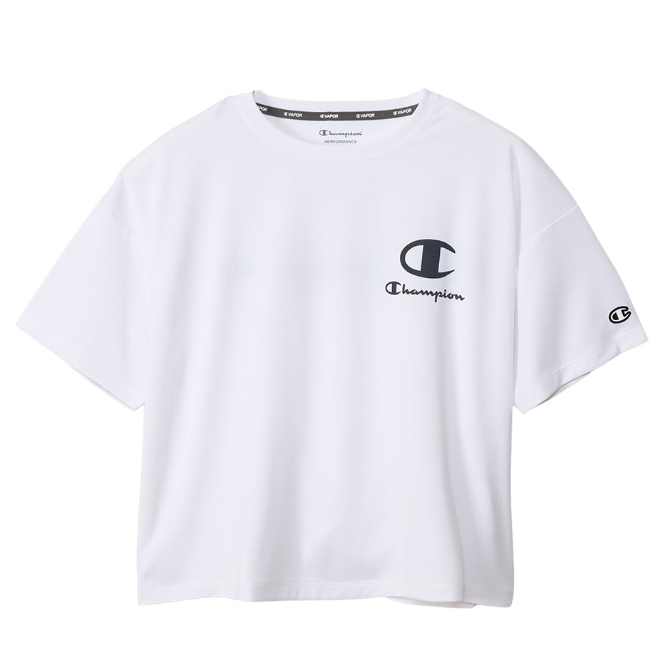 Champion レディース クルーネック Tシャツ 短め M・L チャンピオン tシャツ 半袖 UV スポーツ シャツ インナー (在庫限り)