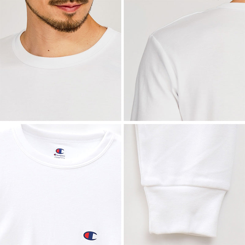Champion 長袖 メンズ 微起毛 クルーネック ロングスリーブ シャツ ルームウェア 部屋着 M L LL チャンピオン 丸首 秋 冬 トップス 綿混 丈夫 抗菌 防臭 吸汗 速乾
