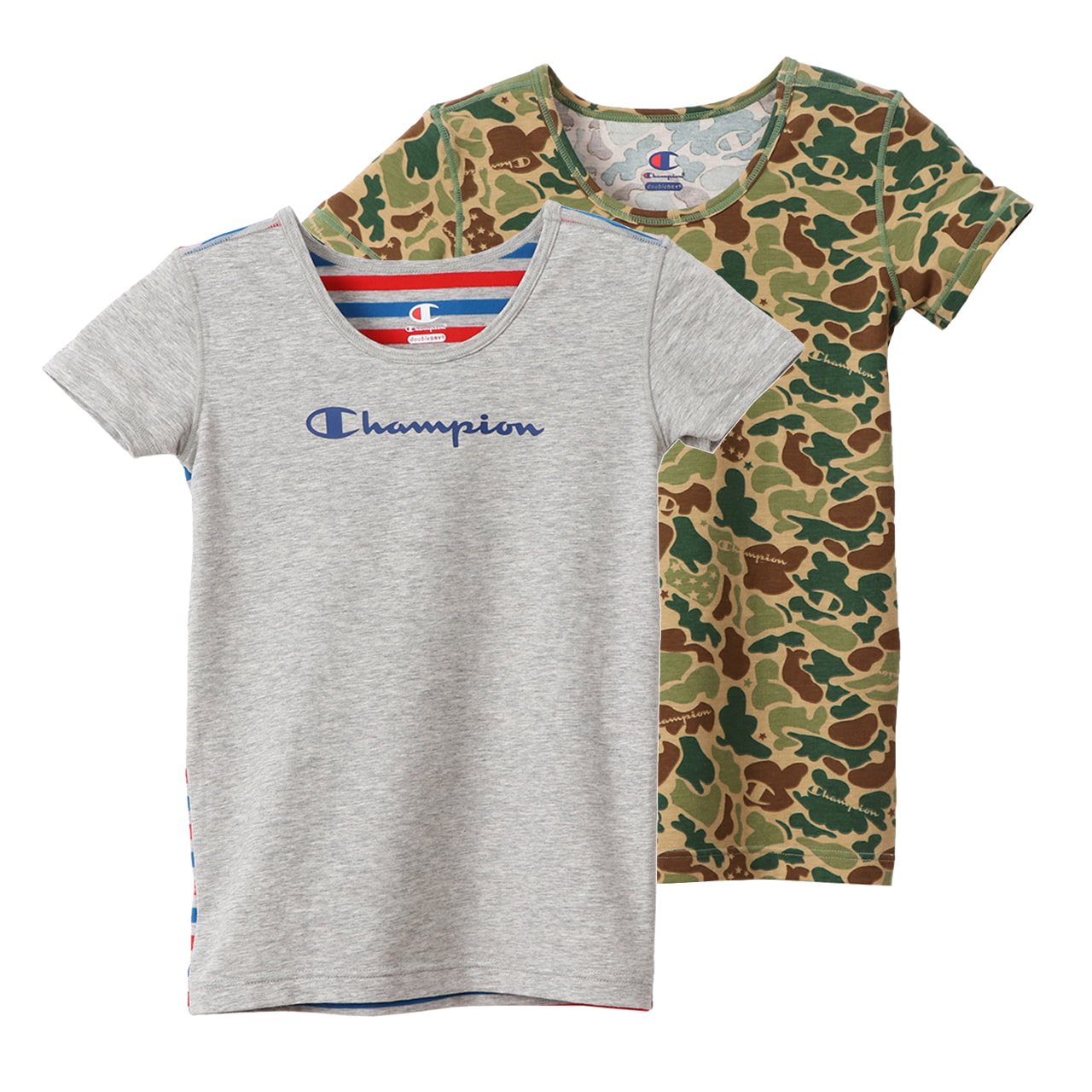 チャンピオン キッズ 半袖シャツ 2枚組 120cm~140cm (Champion ジュニア Tシャツ クルーネック 男の子 男児 130 黒 迷彩 ブラック) (在庫限り)