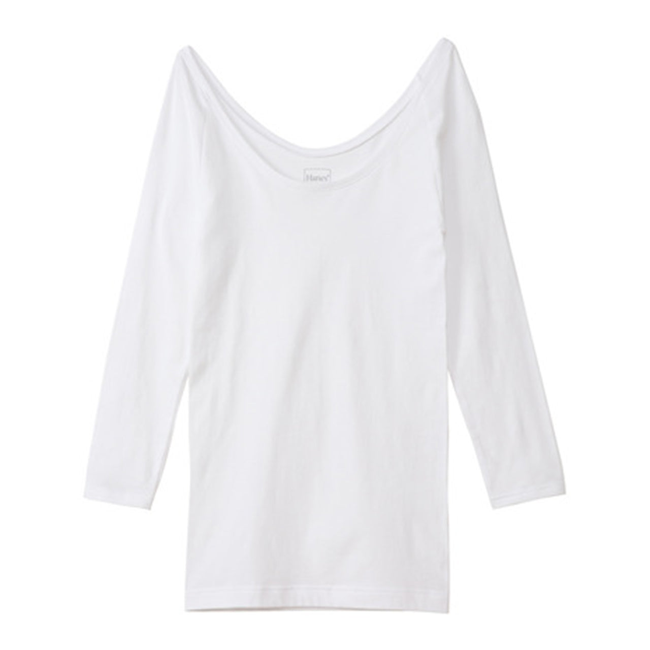 ヘインズ インナー レディース 長袖 シャツ 襟ぐり 広め フリーサイズ (下着 tシャツ 9分袖 白 黒 無地 綿混 コットン ストレッチ hanes) (在庫限り)