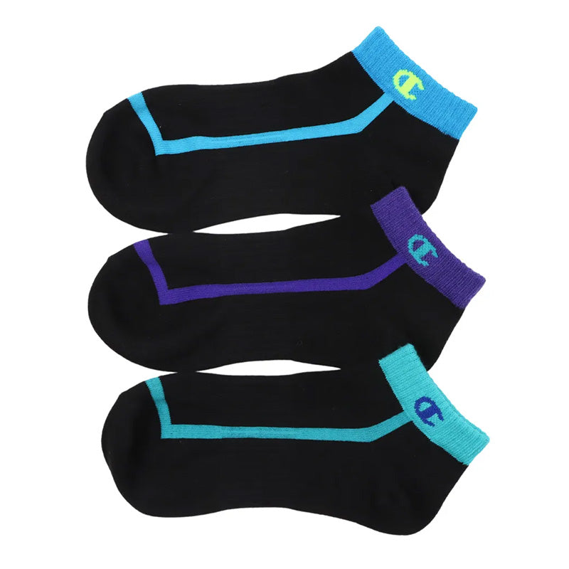 チャンピオン 靴下 キッズ ソックス 3足 セット ショート ジュニア 男の子 女の子 スポーツ ロゴ 19-24cm (champion まとめ買い スニーカーソックス ワンポイント 綿素材 子供 男子 女子 ジュニア)