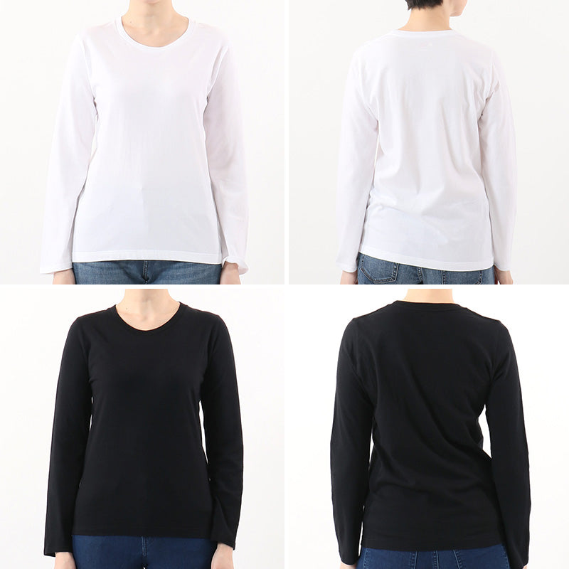 レディース tシャツ 長袖 クルーネック カットソー 綿100% ヘインズ ジャパンフィット 2枚組 M・L Hanes 綿 コットン 無地 インナー シャツ (在庫限り)