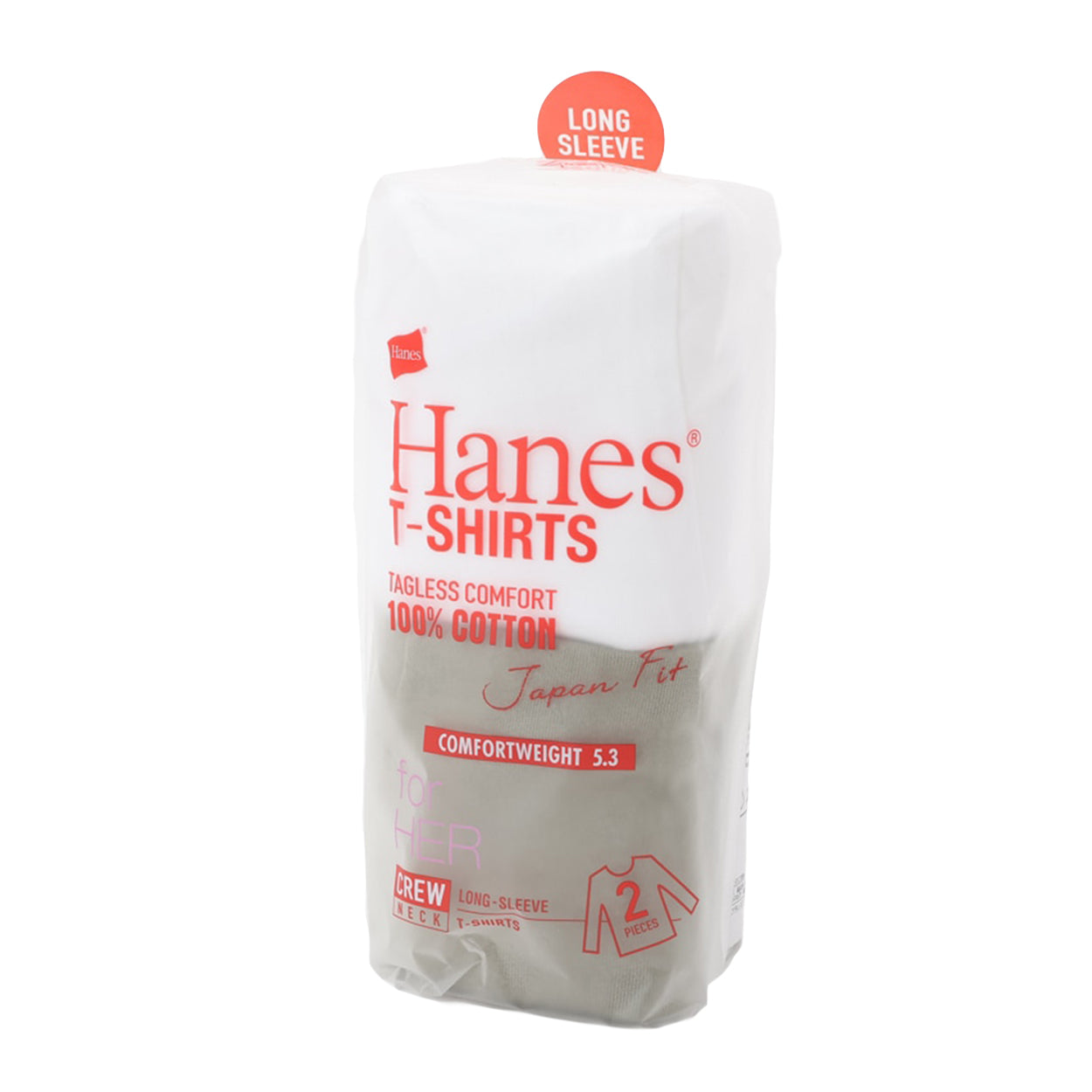 レディース tシャツ 長袖 クルーネック カットソー 綿100% ヘインズ ジャパンフィット 2枚組 M・L Hanes 綿 コットン 無地 インナー シャツ