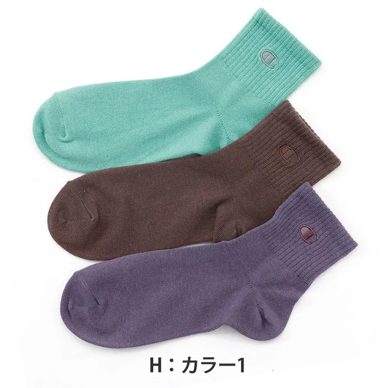 チャンピオン 靴下 レディース 綿混 クォーターレングス ソックス 3足組 ワンポイント 23-25cm champion 女子 女の子 女性 ショートソックス 3足セット 靴下
