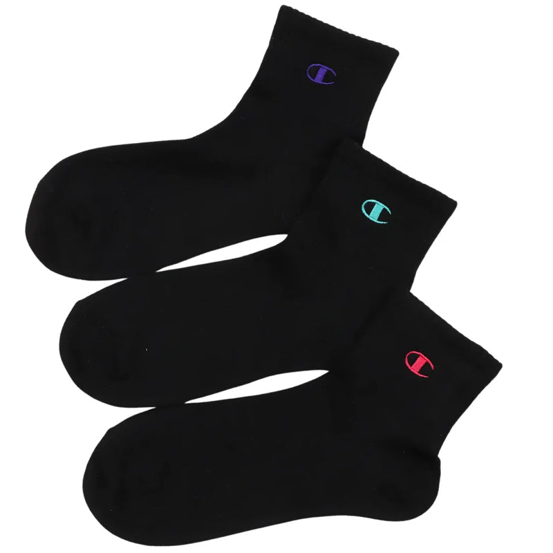 チャンピオン 靴下 レディース 綿混 クォーターレングス ソックス 3足組 ワンポイント 23-25cm champion 女子 女の子 女性 ショートソックス 3足セット 靴下