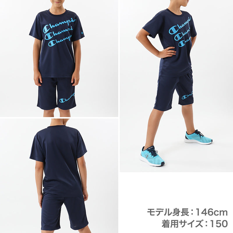 チャンピオン Tシャツ パンツ 上下 セットアップ キッズ 男の子 こども スポーツウェア トレーニングウェア ロゴ ブランド 黒 紺色 白 赤 130cm~160cm champion 130 140 150 160 トップス ボトムス ボーイズ 子供 子ども (在庫限り)