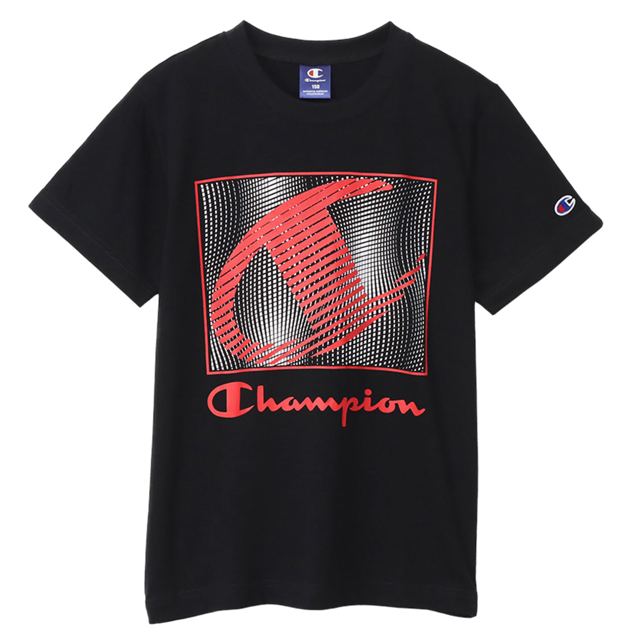チャンピオン Tシャツ キッズ ジュニア 半袖 スポーツ 綿 コットン ロゴ ブランド スポーツウェア 黒 青 白 130cm~160cm (champion 130 140 150 160 トップス ボーイズ こども 男の子 女の子) (在庫限り)