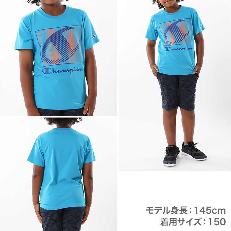 チャンピオン Tシャツ キッズ ジュニア 半袖 スポーツ 綿 コットン ロゴ ブランド スポーツウェア 黒 青 白 130cm~160cm (champion 130 140 150 160 トップス ボーイズ こども 男の子 女の子) (在庫限り)
