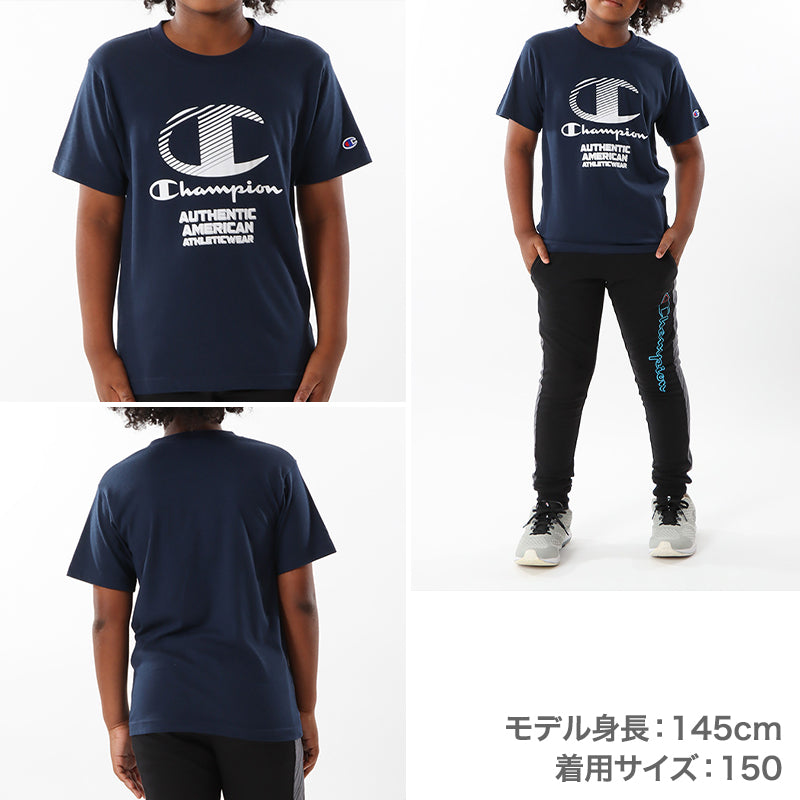 チャンピオン Tシャツ キッズ ジュニア 半袖 スポーツ 綿 コットン ロゴ ブランド スポーツウェア 黒 青 白 130cm~160cm (champion 130 140 150 160 トップス ボーイズ こども 男の子 女の子) (在庫限り)