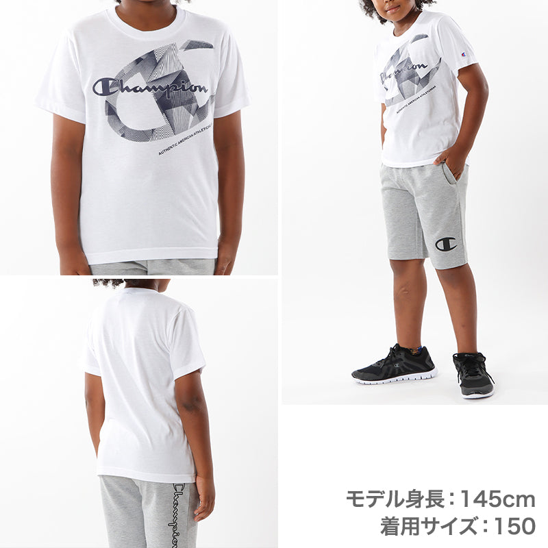 チャンピオン Tシャツ キッズ ジュニア 半袖 スポーツ 綿 コットン ロゴ ブランド スポーツウェア 黒 青 白 130cm~160cm (champion 130 140 150 160 トップス ボーイズ こども 男の子 女の子) (在庫限り)