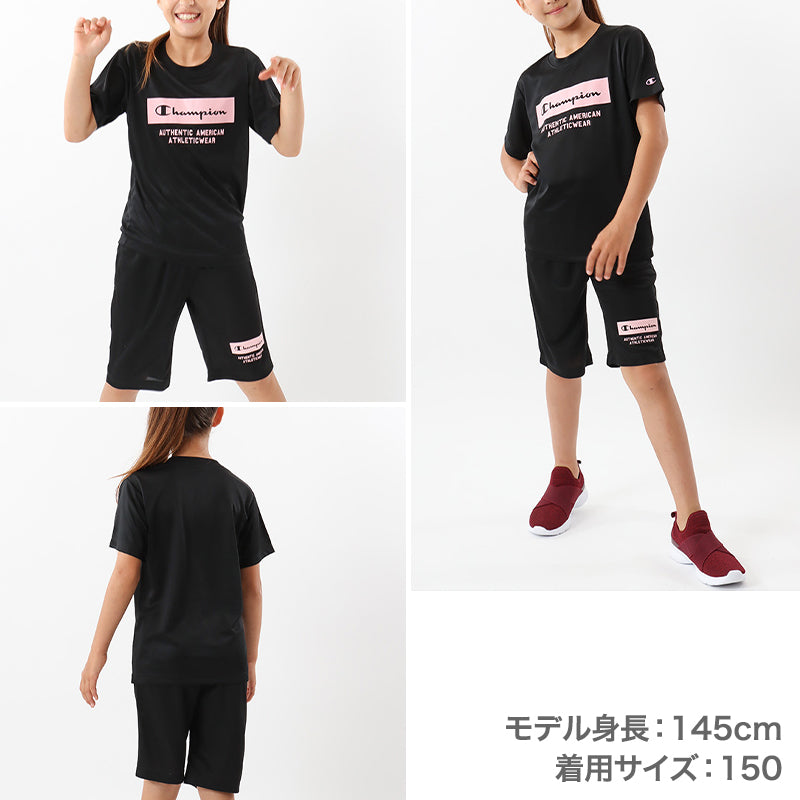 キッズ 女の子 tシャツ ハーフパンツ 上下セット 半袖 短パン 半ズボン 130cm~160cm champion 130 140 150 160 吸汗速乾 スポーツ 子供 チャンピオン (在庫限り)