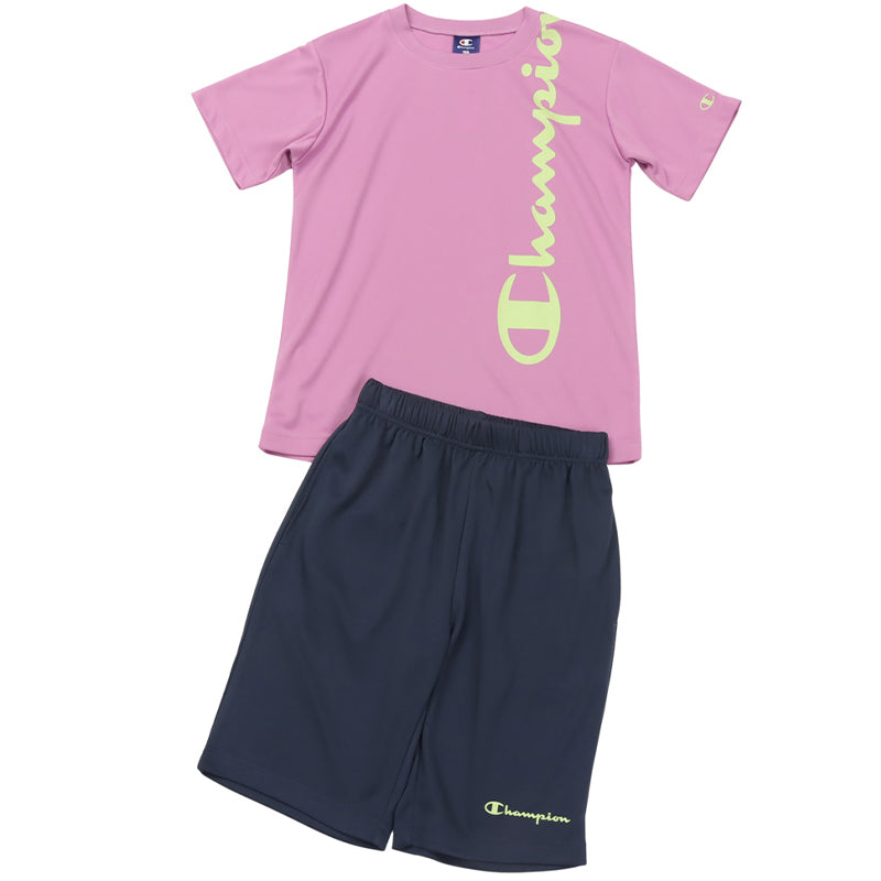 Champion キッズ セットアップ 女の子 Tシャツ ショートパンツ 上下セット キッズスポーツウェア 子供 速乾Tシャツ キッズジャージ 半袖Tシャツ ハーフパンツ 120cm~160cm ガールズスポーツウェア 子供スポーツウェア 運動着 部屋着 ルームウェア カジュアル 夏服