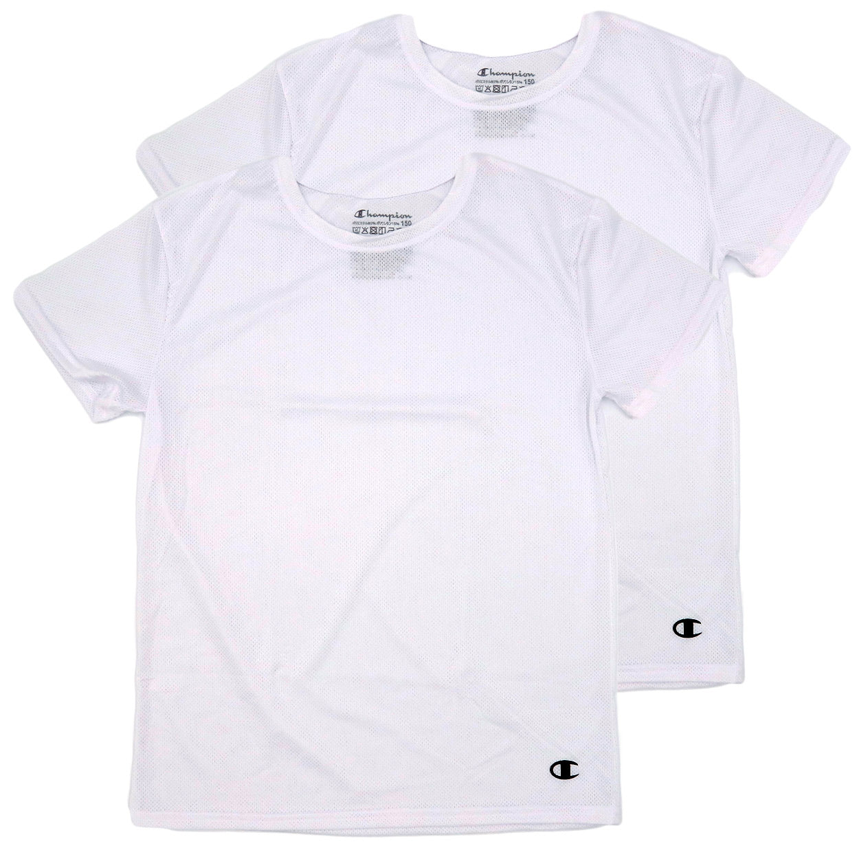 チャンピオン キッズ tシャツ メッシュ 半袖 子供 下着 男の子 インナー 2枚セット 130cm~160cm 肌着 男子 ジュニア 130 140 150 160 女の子 速乾 クルーネック スポーツ 白 黒 (在庫限り)