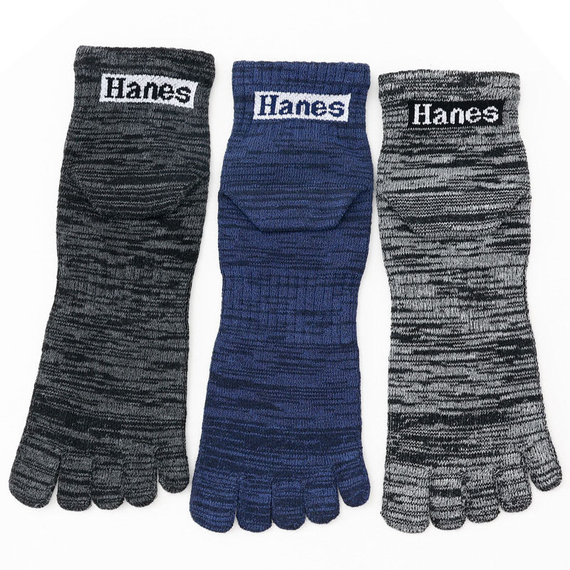 ヘインズ 5本指ソックス メンズ 3足組 靴下 ショートレングス ノンパイル コットン 25-27cm hanes 紳士 五本指 くつ下 25cm 25.5cm 26cm 26.5cm 27cm 綿混