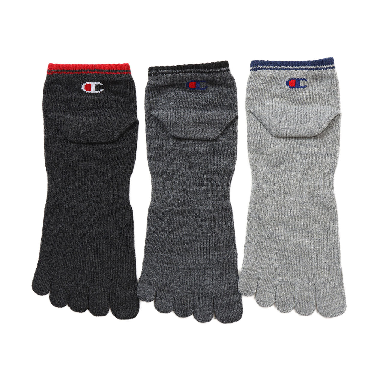 チャンピオン ソックス 3足組 メンズ 5本指ソックス ショート丈 靴下 ノンパイル コットン 黒 グレー 25-27cm (champion 紳士 靴下 25cm 25.5cm 26cm 26.5cm 27cm 綿混 セット)