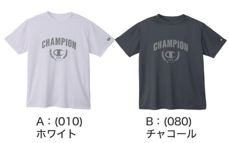 Champion Tシャツ メンズ 半袖 紳士 ウエア シャツ トップス M L XL 吸汗 速乾 抗菌 防臭 紫外線 反射材 ロゴ シンプル ジム (在庫限り)