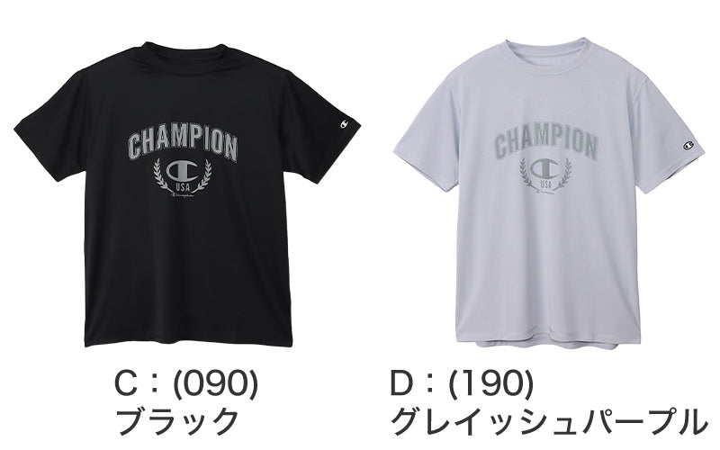 Champion Tシャツ メンズ 半袖 紳士 ウエア シャツ トップス M L XL 吸汗 速乾 抗菌 防臭 紫外線 反射材 ロゴ シンプル ジム (在庫限り)