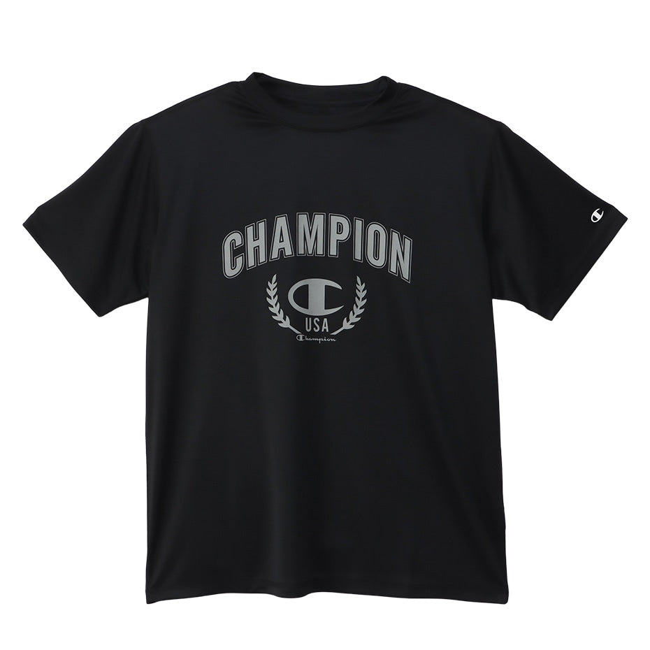 Champion Tシャツ メンズ 半袖 紳士 ウエア シャツ トップス M L XL 吸汗 速乾 抗菌 防臭 紫外線 反射材 ロゴ シンプル ジム (在庫限り)