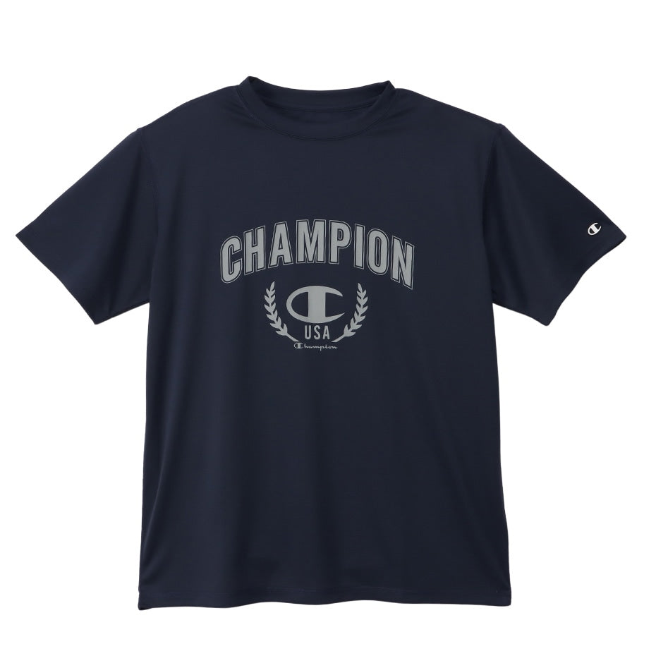 Champion Tシャツ メンズ 半袖 紳士 ウエア シャツ トップス M L XL 吸汗 速乾 抗菌 防臭 紫外線 反射材 ロゴ シンプル ジム (在庫限り)